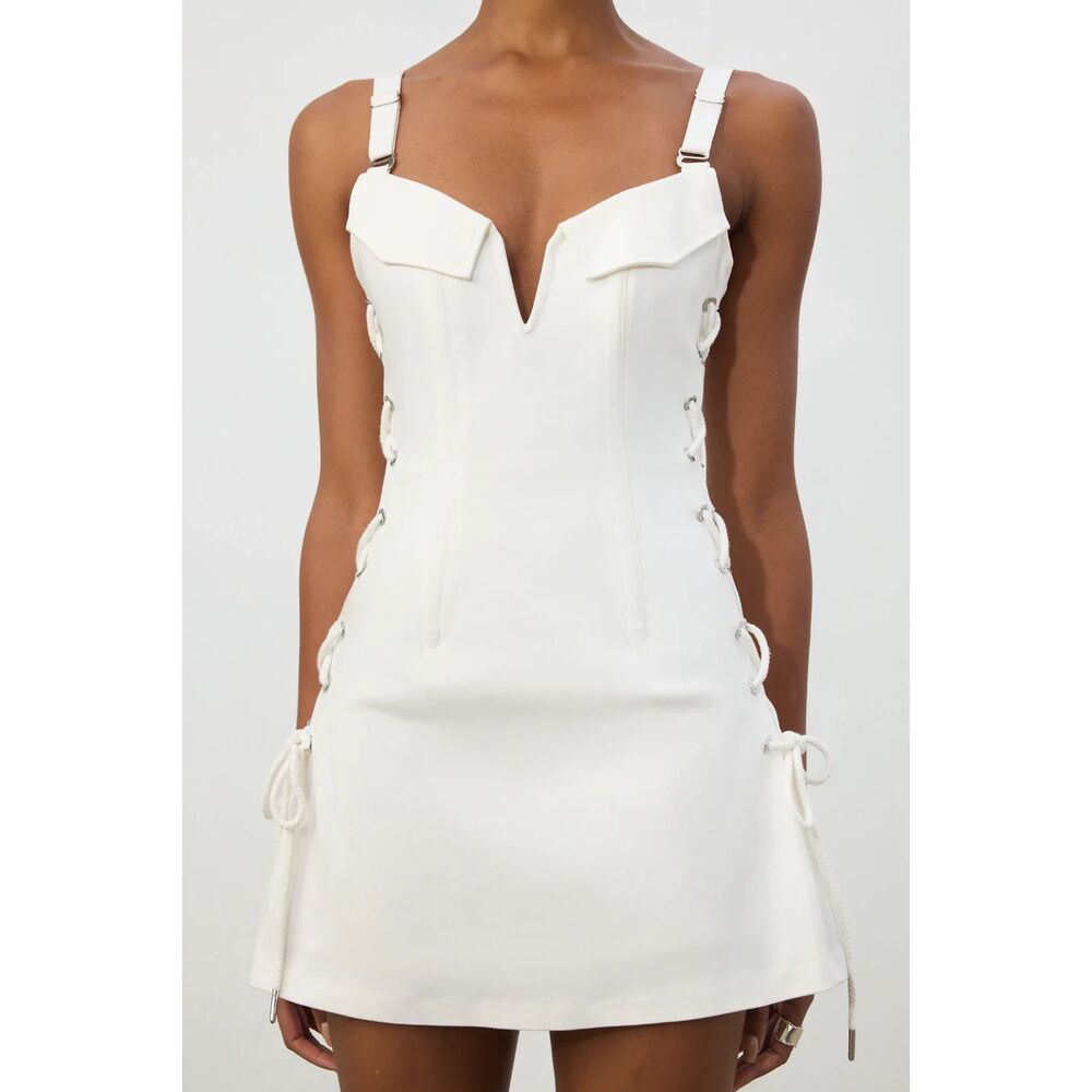 White Lace-Up Side Sweetheart Mini Dress